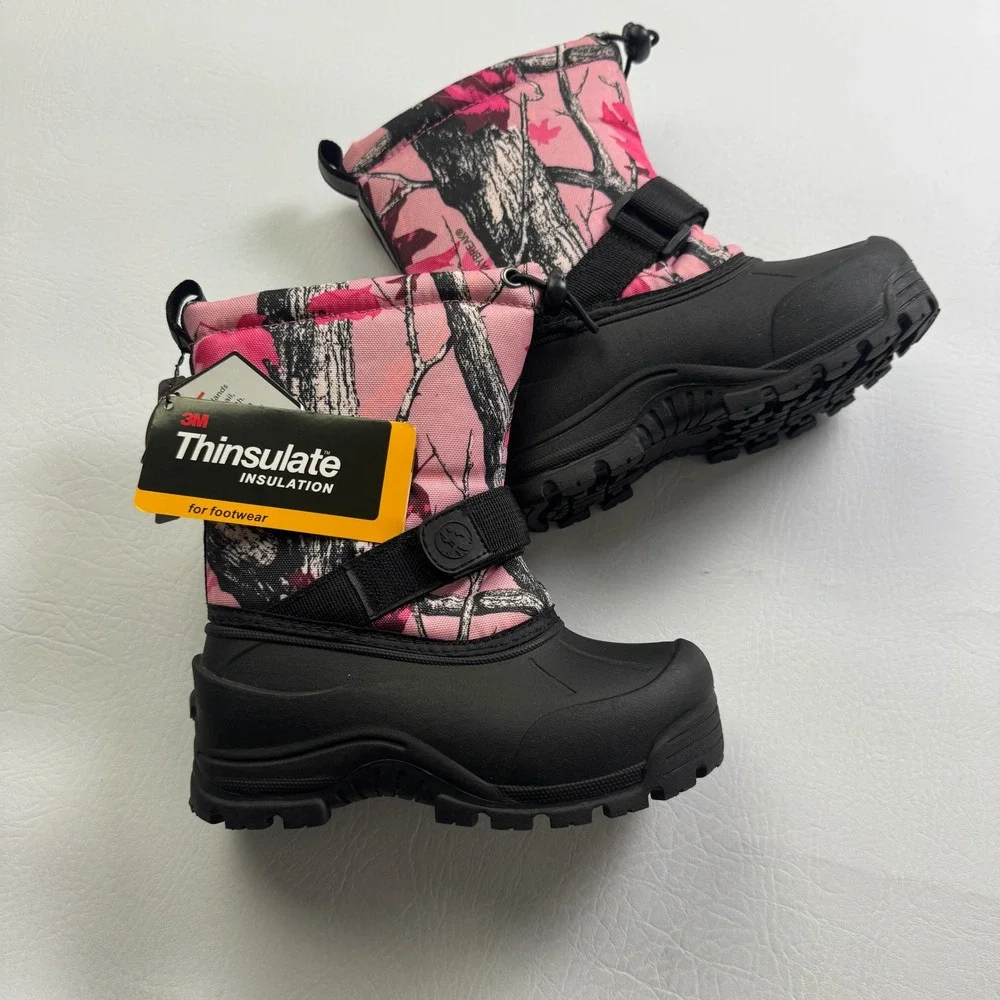 Daybreak Brand Camo Pink Snow Boots Kids Size 11 Thinsulate -25F Reflective NEW